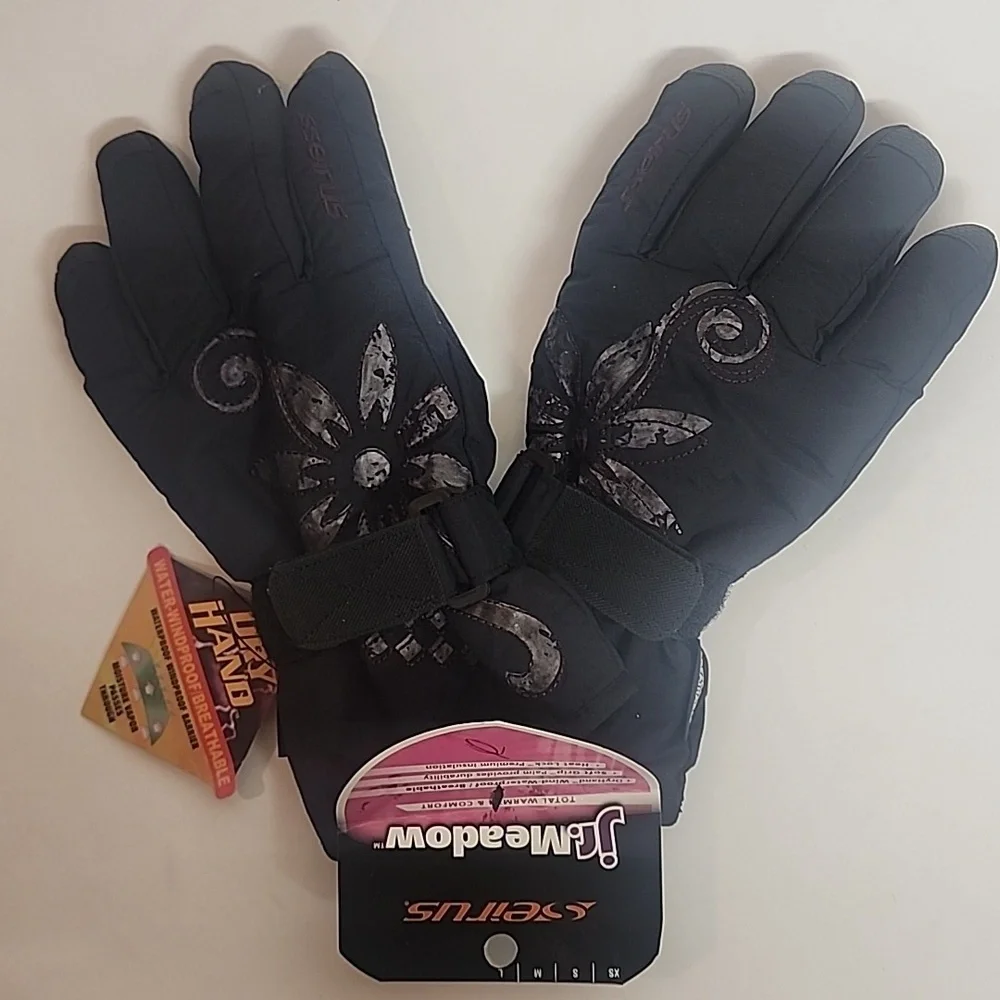 Seirus Sport Chalet 1517 Jr Meadow Black Floral Sz S Winter Gloves